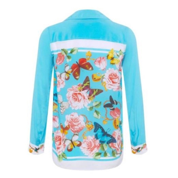 NEW L'AGENCE GIO SILK BLOUSE - AQUA MULTI BUTTERFLY SCARF / Medium - Picture 3 of 8